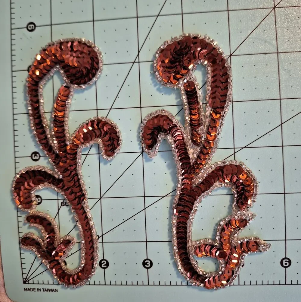 Bronze and silver sequin and bead applique mirror pair
